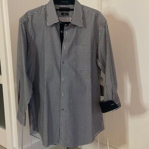 Paul Fredrick Black and White Checkered Dress Shirt Slim Fit 16.5x32